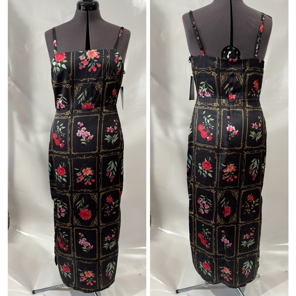 Taylor Black Floral Midi Dress floral silky New 4
